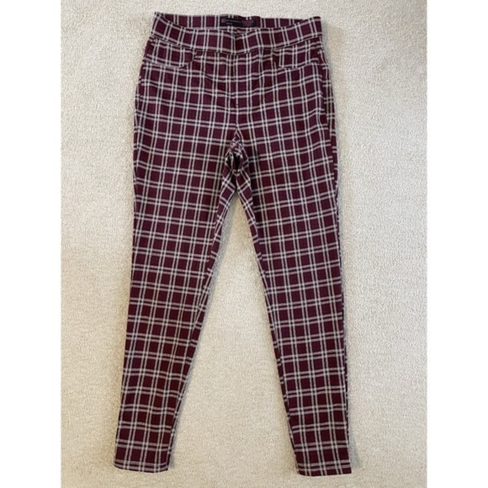 No Boundaries Womens Medium Maroon‎ Multi-Color Plaid Polyester Blend Jeggings